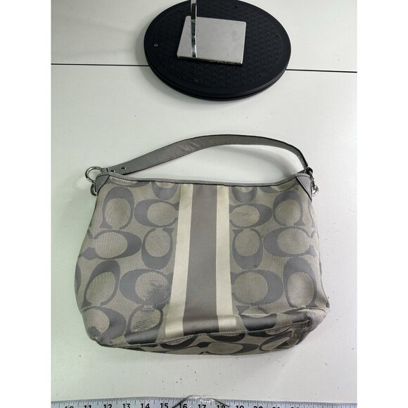 DAMAGED Coach Signature C Monogram Medium Tote Gray White Stripe Down Middle - Picture 6 of 15